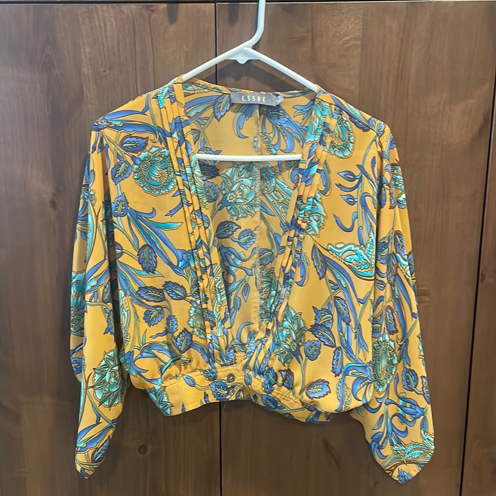 Essue Mustard and Teal Patterned Blouse